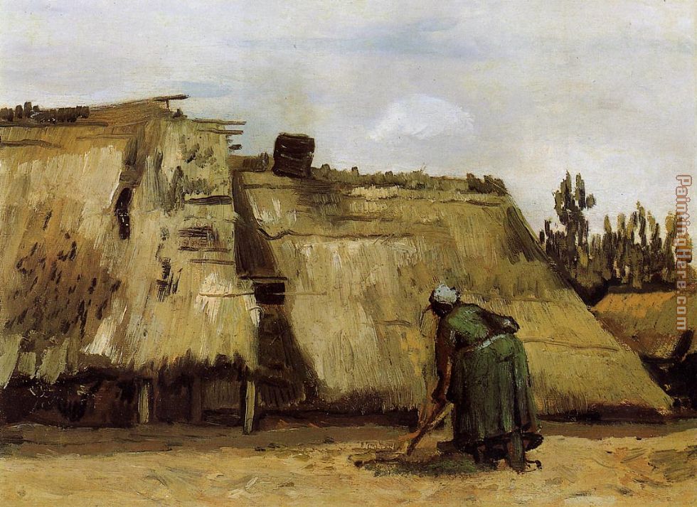 Cottage with Woman Digging painting - Vincent van Gogh Cottage with Woman Digging art painting